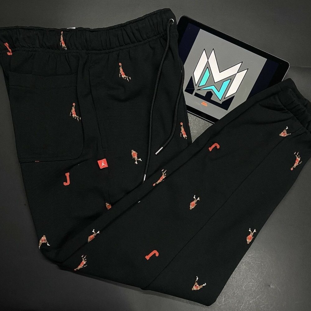 Nike Jordan Essentials AOP Fleece Joggers Black DH3519-010 Men's Sizes Vintage - Picture 6 of 9